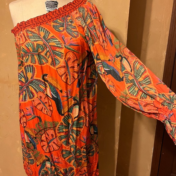 Farm Rio M Fiji One Shoulder Side Pockets Orange Toucan Print - Picture 4 of 13